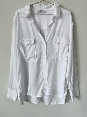 Zara White Casual women’s beachy vacations  Button-Down Shirt XXL